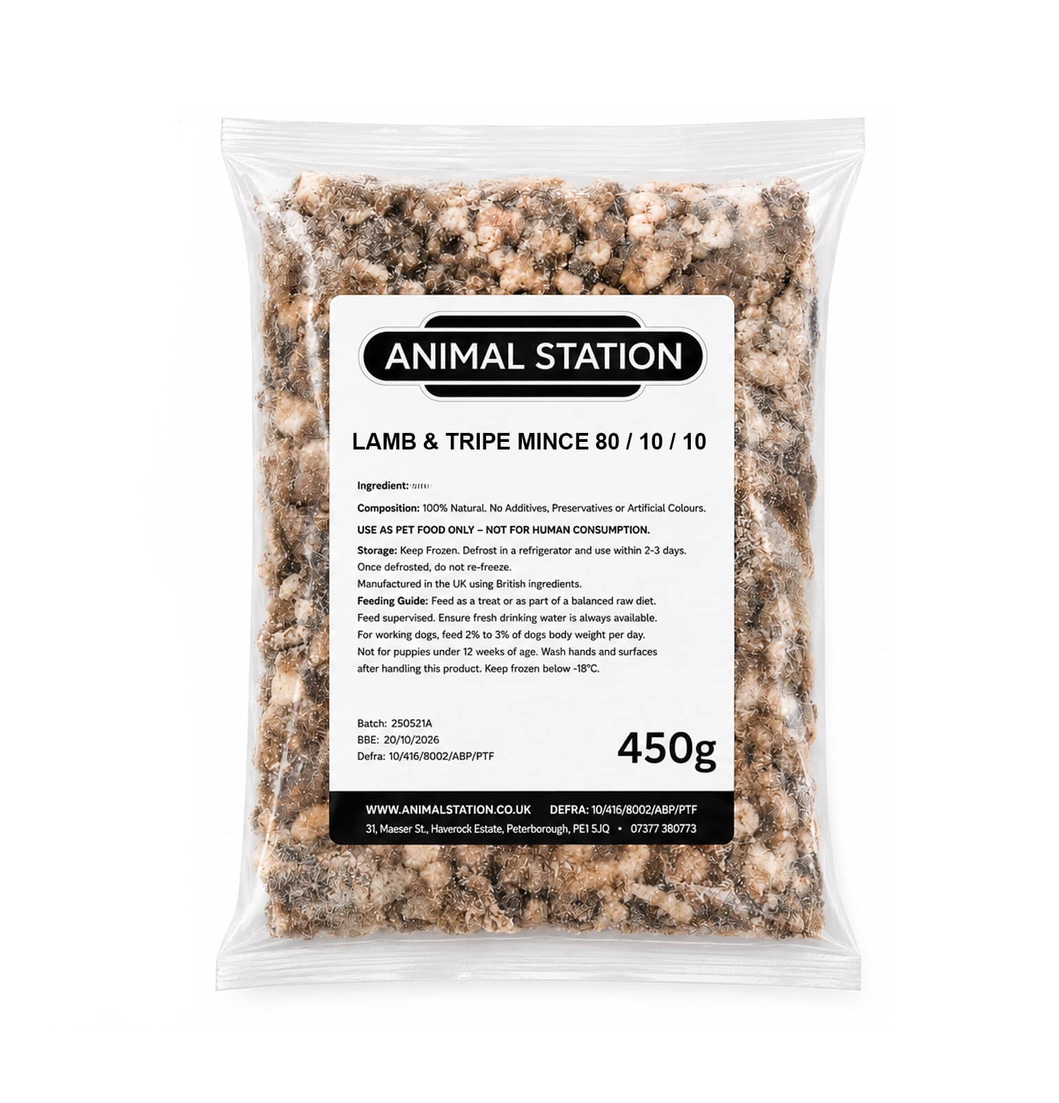 Animal Station Lamb and Tripe 80/10/10 Mince 450g